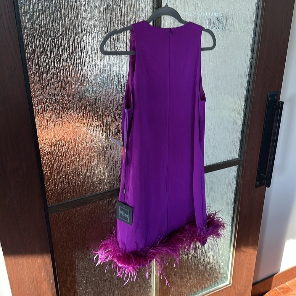 Mac Duggal 55805 Feathered Hem High Neck Sleeveless A-Line Dress Size 10 NWT - Picture 9 of 11